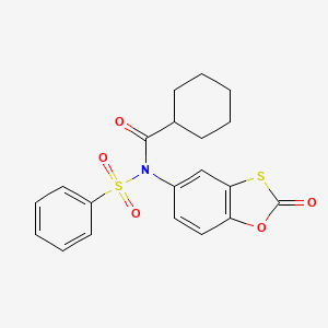 molecular formula C20H19NO5S2 B2843718 N-(2-oxobenzo[d][1,3]oxathiol-5-yl)-N-(phenylsulfonyl)cyclohexanecarboxamide CAS No. 881293-56-7