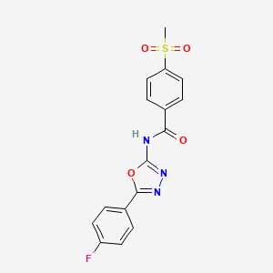 molecular formula C16H12FN3O4S B2843719 N-(5-(4-fluorophenyl)-1,3,4-oxadiazol-2-yl)-4-(methylsulfonyl)benzamide CAS No. 896350-60-0