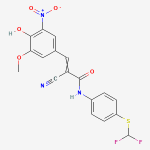 molecular formula C18H13F2N3O5S B2843722 2-cyano-N-{4-[(difluoromethyl)sulfanyl]phenyl}-3-(4-hydroxy-3-methoxy-5-nitrophenyl)prop-2-enamide CAS No. 802927-79-3
