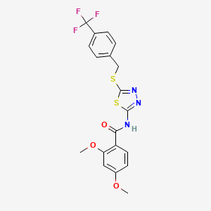 molecular formula C19H16F3N3O3S2 B2843723 2,4-dimethoxy-N-(5-((4-(trifluoromethyl)benzyl)thio)-1,3,4-thiadiazol-2-yl)benzamide CAS No. 392301-56-3