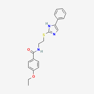 molecular formula C20H21N3O2S B2843732 4-ethoxy-N-(2-((5-phenyl-1H-imidazol-2-yl)thio)ethyl)benzamide CAS No. 886897-92-3