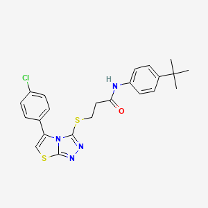 molecular formula C23H23ClN4OS2 B2843756 N-(4-TERT-BUTYLPHENYL)-3-{[5-(4-CHLOROPHENYL)-[1,2,4]TRIAZOLO[3,4-B][1,3]THIAZOL-3-YL]SULFANYL}PROPANAMIDE CAS No. 671200-08-1