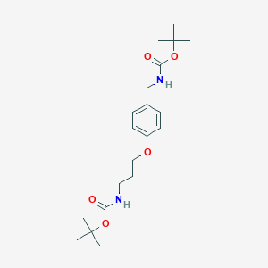 molecular formula C20H32N2O5 B2843771 tert-butyl N-{[4-(3-{[(tert-butoxy)carbonyl]amino}propoxy)phenyl]methyl}carbamate CAS No. 2380179-07-5