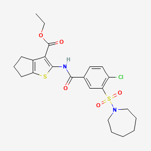molecular formula C23H27ClN2O5S2 B2843777 ethyl 2-(3-(azepan-1-ylsulfonyl)-4-chlorobenzamido)-5,6-dihydro-4H-cyclopenta[b]thiophene-3-carboxylate CAS No. 897830-88-5
