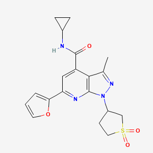 molecular formula C19H20N4O4S B2843815 N-cyclopropyl-1-(1,1-dioxidotetrahydrothiophen-3-yl)-6-(furan-2-yl)-3-methyl-1H-pyrazolo[3,4-b]pyridine-4-carboxamide CAS No. 1021215-80-4