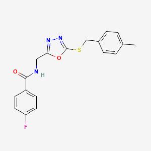 molecular formula C18H16FN3O2S B2843825 4-fluoro-N-((5-((4-methylbenzyl)thio)-1,3,4-oxadiazol-2-yl)methyl)benzamide CAS No. 941985-45-1