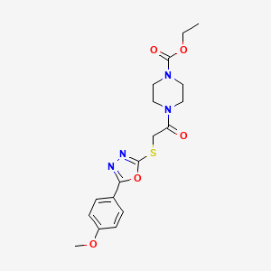 molecular formula C18H22N4O5S B2843834 Ethyl 4-(2-{[5-(4-methoxyphenyl)-1,3,4-oxadiazol-2-YL]sulfanyl}acetyl)piperazine-1-carboxylate CAS No. 850936-82-2