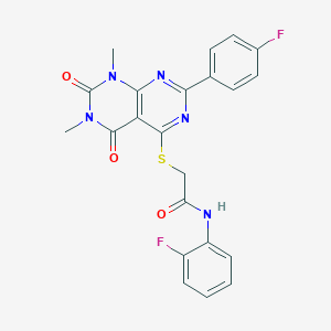 molecular formula C22H17F2N5O3S B2843840 N-(2-fluorophenyl)-2-{[2-(4-fluorophenyl)-6,8-dimethyl-5,7-dioxo-5H,6H,7H,8H-[1,3]diazino[4,5-d]pyrimidin-4-yl]sulfanyl}acetamide CAS No. 852170-03-7