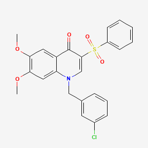 molecular formula C24H20ClNO5S B2843844 3-(benzenesulfonyl)-1-[(3-chlorophenyl)methyl]-6,7-dimethoxy-1,4-dihydroquinolin-4-one CAS No. 866725-94-2
