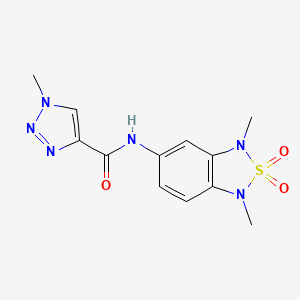 molecular formula C12H14N6O3S B2843874 N-(1,3-dimethyl-2,2-dioxido-1,3-dihydrobenzo[c][1,2,5]thiadiazol-5-yl)-1-methyl-1H-1,2,3-triazole-4-carboxamide CAS No. 2034337-81-8