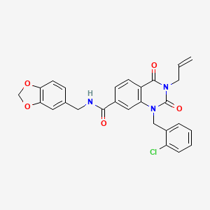 molecular formula C27H22ClN3O5 B2843910 N-[(2H-1,3-BENZODIOXOL-5-YL)METHYL]-1-[(2-CHLOROPHENYL)METHYL]-2,4-DIOXO-3-(PROP-2-EN-1-YL)-1,2,3,4-TETRAHYDROQUINAZOLINE-7-CARBOXAMIDE CAS No. 866341-17-5