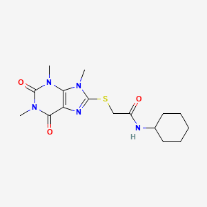 molecular formula C16H23N5O3S B2843913 N-cyclohexyl-2-[(1,3,9-trimethyl-2,6-dioxo-2,3,6,9-tetrahydro-1H-purin-8-yl)sulfanyl]acetamide CAS No. 897453-17-7
