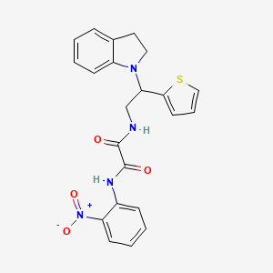 molecular formula C22H20N4O4S B2843918 N1-(2-(indolin-1-yl)-2-(thiophen-2-yl)ethyl)-N2-(2-nitrophenyl)oxalamide CAS No. 898424-42-5