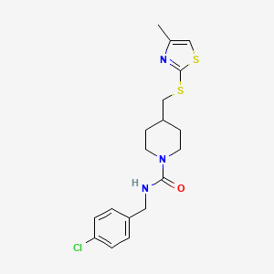 molecular formula C18H22ClN3OS2 B2843937 N-(4-chlorobenzyl)-4-(((4-methylthiazol-2-yl)thio)methyl)piperidine-1-carboxamide CAS No. 1428357-75-8