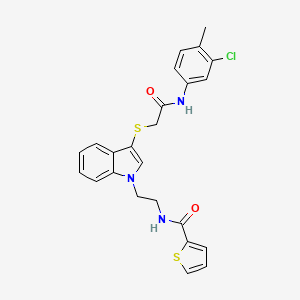 molecular formula C24H22ClN3O2S2 B2843962 N-{2-[3-({[(3-chloro-4-methylphenyl)carbamoyl]methyl}sulfanyl)-1H-indol-1-yl]ethyl}thiophene-2-carboxamide CAS No. 851715-15-6