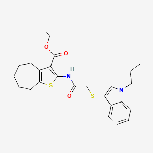 molecular formula C25H30N2O3S2 B2843984 ethyl 2-(2-((1-propyl-1H-indol-3-yl)thio)acetamido)-5,6,7,8-tetrahydro-4H-cyclohepta[b]thiophene-3-carboxylate CAS No. 450351-03-8