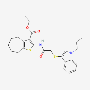 ethyl 2-(2-((1-propyl-1H-indol-3-yl)thio)acetamido)-5,6,7,8-tetrahydro-4H-cyclohepta[b]thiophene-3-carboxylate