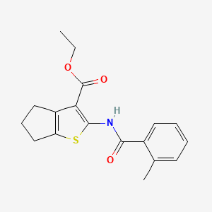 molecular formula C18H19NO3S B2844024 ethyl 2-(2-methylbenzamido)-5,6-dihydro-4H-cyclopenta[b]thiophene-3-carboxylate CAS No. 348154-52-9