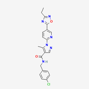 molecular formula C21H19ClN6O2 B2844084 N-(4-chlorobenzyl)-1-(5-(3-ethyl-1,2,4-oxadiazol-5-yl)pyridin-2-yl)-5-methyl-1H-pyrazole-4-carboxamide CAS No. 1251681-46-5