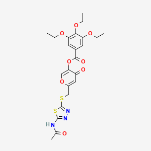 molecular formula C23H25N3O8S2 B2844138 6-(((5-acetamido-1,3,4-thiadiazol-2-yl)thio)methyl)-4-oxo-4H-pyran-3-yl 3,4,5-triethoxybenzoate CAS No. 896015-11-5