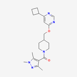 molecular formula C21H29N5O2 B2844162 [4-[(6-Cyclobutylpyrimidin-4-yl)oxymethyl]piperidin-1-yl]-(1,3,5-trimethylpyrazol-4-yl)methanone CAS No. 2379972-14-0