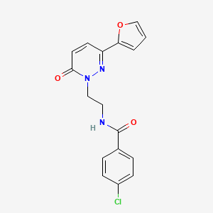 molecular formula C17H14ClN3O3 B2844183 4-chloro-N-{2-[3-(furan-2-yl)-6-oxo-1,6-dihydropyridazin-1-yl]ethyl}benzamide CAS No. 946211-77-4