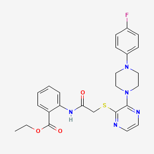 Ethyl 2-(2-((3-(4-(4-fluorophenyl)piperazin-1-yl)pyrazin-2-yl)thio)acetamido)benzoate