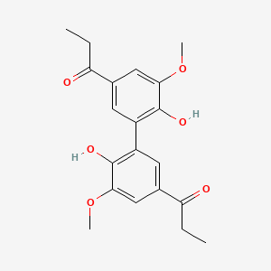molecular formula C20H22O6 B2844232 1,1'-(6,6'-dihydroxy-5,5'-dimethoxybiphenyl-3,3'-diyl)dipropan-1-one CAS No. 18592-97-7