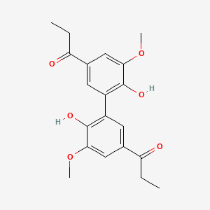 molecular formula C20H22O6 B2844232 1-[4-Hydroxy-3-(2-hydroxy-3-methoxy-5-propanoylphenyl)-5-methoxyphenyl]propan-1-one CAS No. 18592-97-7