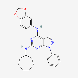 molecular formula C25H26N6O2 B2844247 N~4~-1,3-benzodioxol-5-yl-N~6~-cycloheptyl-1-phenyl-1H-pyrazolo[3,4-d]pyrimidine-4,6-diamine CAS No. 946298-14-2