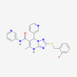 molecular formula C24H20FN7OS B284428 2-[(2-fluorobenzyl)sulfanyl]-5-methyl-N,7-di(3-pyridinyl)-4,7-dihydro[1,2,4]triazolo[1,5-a]pyrimidine-6-carboxamide 