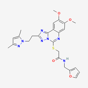 2-[[2-[2-(3,5-dimethylpyrazol-1-yl)ethyl]-8,9-dimethoxy-[1,2,4]triazolo[1,5-c]quinazolin-5-yl]sulfanyl]-N-(furan-2-ylmethyl)acetamide