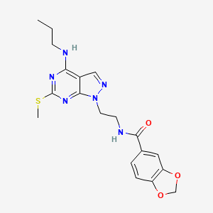 molecular formula C19H22N6O3S B2844316 N-(2-(6-(methylthio)-4-(propylamino)-1H-pyrazolo[3,4-d]pyrimidin-1-yl)ethyl)benzo[d][1,3]dioxole-5-carboxamide CAS No. 946282-20-8