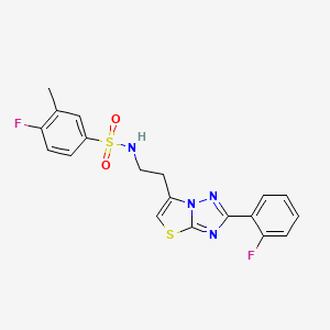 molecular formula C19H16F2N4O2S2 B2844350 4-fluoro-N-(2-(2-(2-fluorophenyl)thiazolo[3,2-b][1,2,4]triazol-6-yl)ethyl)-3-methylbenzenesulfonamide CAS No. 946306-44-1