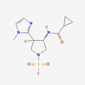 molecular formula C12H17FN4O3S B2844353 (3S,4R)-3-(Cyclopropanecarbonylamino)-4-(1-methylimidazol-2-yl)pyrrolidine-1-sulfonyl fluoride CAS No. 2418596-89-9