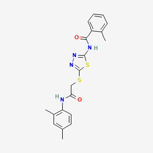 molecular formula C20H20N4O2S2 B2844355 N-(5-((2-((2,4-dimethylphenyl)amino)-2-oxoethyl)thio)-1,3,4-thiadiazol-2-yl)-2-methylbenzamide CAS No. 392295-62-4