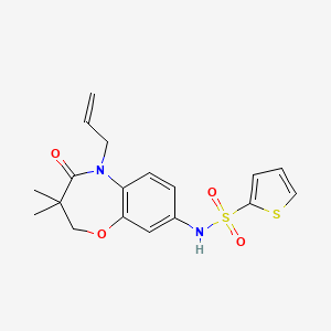 molecular formula C18H20N2O4S2 B2844357 N-(5-allyl-3,3-dimethyl-4-oxo-2,3,4,5-tetrahydrobenzo[b][1,4]oxazepin-8-yl)thiophene-2-sulfonamide CAS No. 922048-81-5