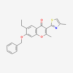 molecular formula C23H21NO3S B2844358 7-(benzyloxy)-6-ethyl-2-methyl-3-(4-methyl-1,3-thiazol-2-yl)-4H-chromen-4-one CAS No. 831237-64-0