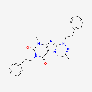 molecular formula C25H26N6O2 B2844361 3,9-Dimethyl-1,7-bis(2-phenylethyl)-4H-purino[8,7-c][1,2,4]triazine-6,8-dione CAS No. 898410-24-7