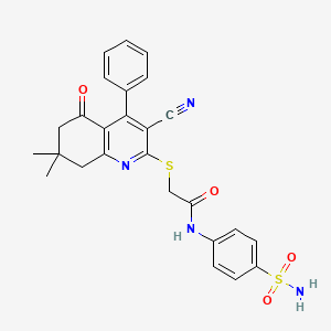 molecular formula C26H24N4O4S2 B2844369 2-[(3-cyano-7,7-dimethyl-5-oxo-4-phenyl-6,8-dihydroquinolin-2-yl)sulfanyl]-N-(4-sulfamoylphenyl)acetamide CAS No. 670272-88-5