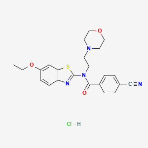 molecular formula C23H25ClN4O3S B2844374 4-cyano-N-(6-ethoxybenzo[d]thiazol-2-yl)-N-(2-morpholinoethyl)benzamide hydrochloride CAS No. 1215681-82-5