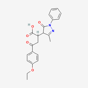 molecular formula C22H22N2O5 B2844401 4-(4-ethoxyphenyl)-2-(3-methyl-5-oxo-1-phenyl-4,5-dihydro-1H-pyrazol-4-yl)-4-oxobutanoic acid CAS No. 135128-60-8