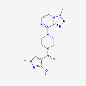 molecular formula C16H20N8O2 B2844420 (3-methoxy-1-methyl-1H-pyrazol-4-yl)(4-(3-methyl-[1,2,4]triazolo[4,3-a]pyrazin-8-yl)piperazin-1-yl)methanone CAS No. 2034506-66-4