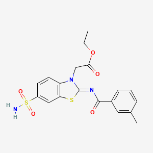 molecular formula C19H19N3O5S2 B2844435 ethyl 2-[(2Z)-2-[(3-methylbenzoyl)imino]-6-sulfamoyl-2,3-dihydro-1,3-benzothiazol-3-yl]acetate CAS No. 865247-48-9