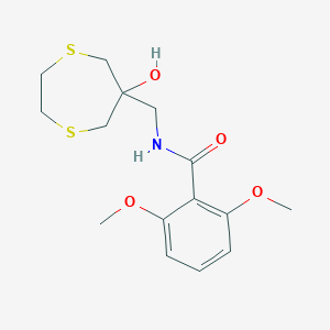 molecular formula C15H21NO4S2 B2844438 N-[(6-Hydroxy-1,4-dithiepan-6-yl)methyl]-2,6-dimethoxybenzamide CAS No. 2415489-02-8