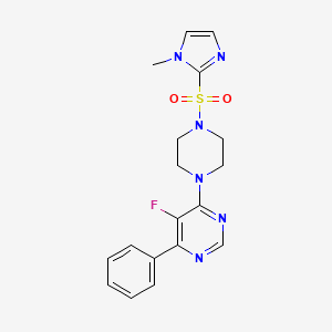 molecular formula C18H19FN6O2S B2844452 5-Fluoro-4-[4-(1-methylimidazol-2-yl)sulfonylpiperazin-1-yl]-6-phenylpyrimidine CAS No. 2379953-86-1