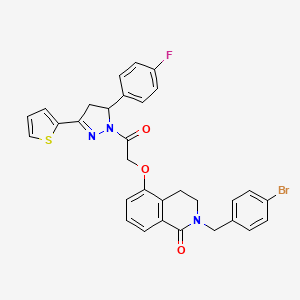 molecular formula C31H25BrFN3O3S B2844466 2-(4-bromobenzyl)-5-(2-(5-(4-fluorophenyl)-3-(thiophen-2-yl)-4,5-dihydro-1H-pyrazol-1-yl)-2-oxoethoxy)-3,4-dihydroisoquinolin-1(2H)-one CAS No. 850904-46-0