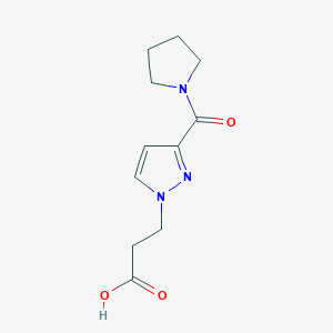 molecular formula C11H15N3O3 B2844495 3-[3-(pyrrolidin-1-ylcarbonyl)-1H-pyrazol-1-yl]propanoic acid CAS No. 1006435-21-7