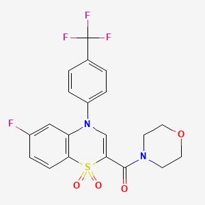 molecular formula C20H16F4N2O4S B2844506 (6-fluoro-1,1-dioxido-4-(4-(trifluoromethyl)phenyl)-4H-benzo[b][1,4]thiazin-2-yl)(morpholino)methanone CAS No. 1251691-88-9