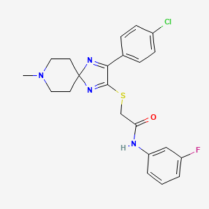 molecular formula C22H22ClFN4OS B2844507 2-((3-(4-chlorophenyl)-8-methyl-1,4,8-triazaspiro[4.5]deca-1,3-dien-2-yl)thio)-N-(3-fluorophenyl)acetamide CAS No. 1189462-26-7